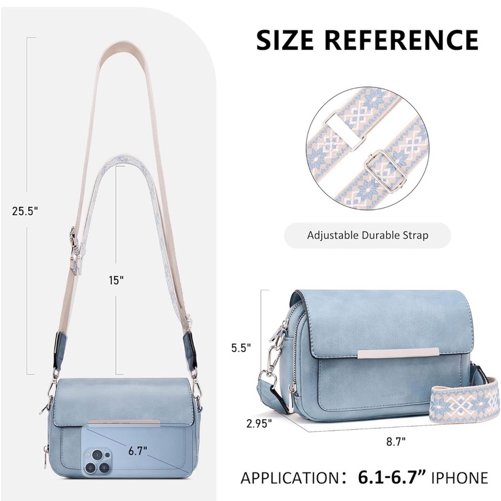 Roulens Blue Crossbody Bag with Patterned Strap - Picture 7 of 13
